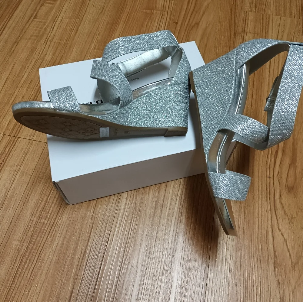 Silver Wedge Sandal Women’s Strappy Wedge Heel